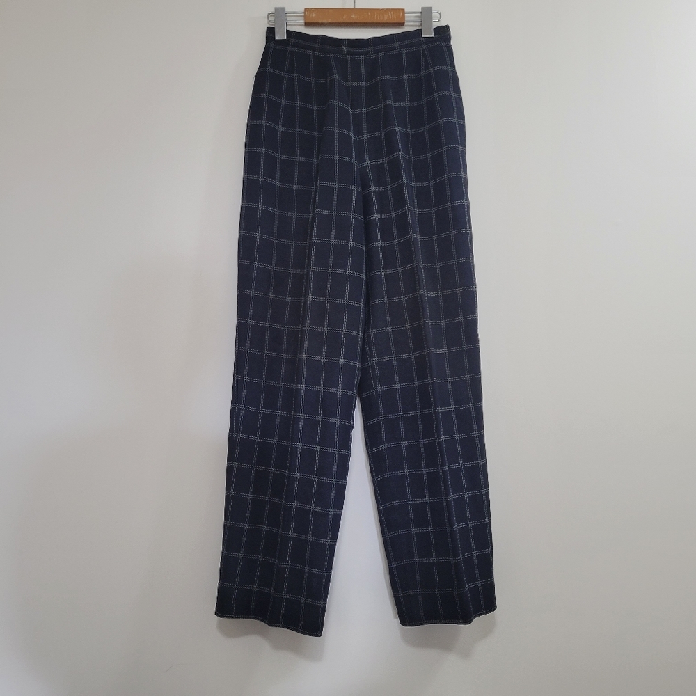 Giorgio Armani Navy Windowpane Straight-Leg Pants